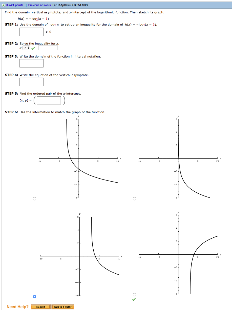 Solved Previous Answers LarCAApCalc2 4.3.054.SBS. 0.24/1 | Chegg.com