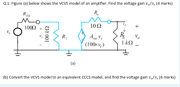 Solved Q.1: Figure (a) below shows the VCVS model of an | Chegg.com