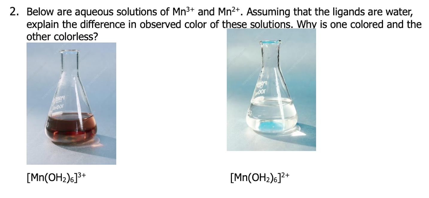 Solved Below are aqueous solutions of Mn3+ and Mn2+.