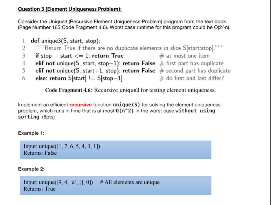 Solved Question 3 (Element Uniqueness Problem): Consider the | Chegg.com