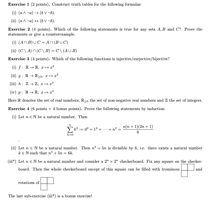 Solved Exercise 1 (2 points). Construct truth tables for the | Chegg.com