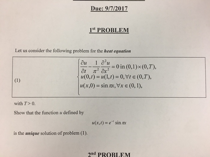 Solved Let us consider the following problem for the heat | Chegg.com