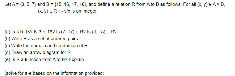 Solved Let A={3,5,7} And B={15,16,17,18}, And Define A | Chegg.com ...