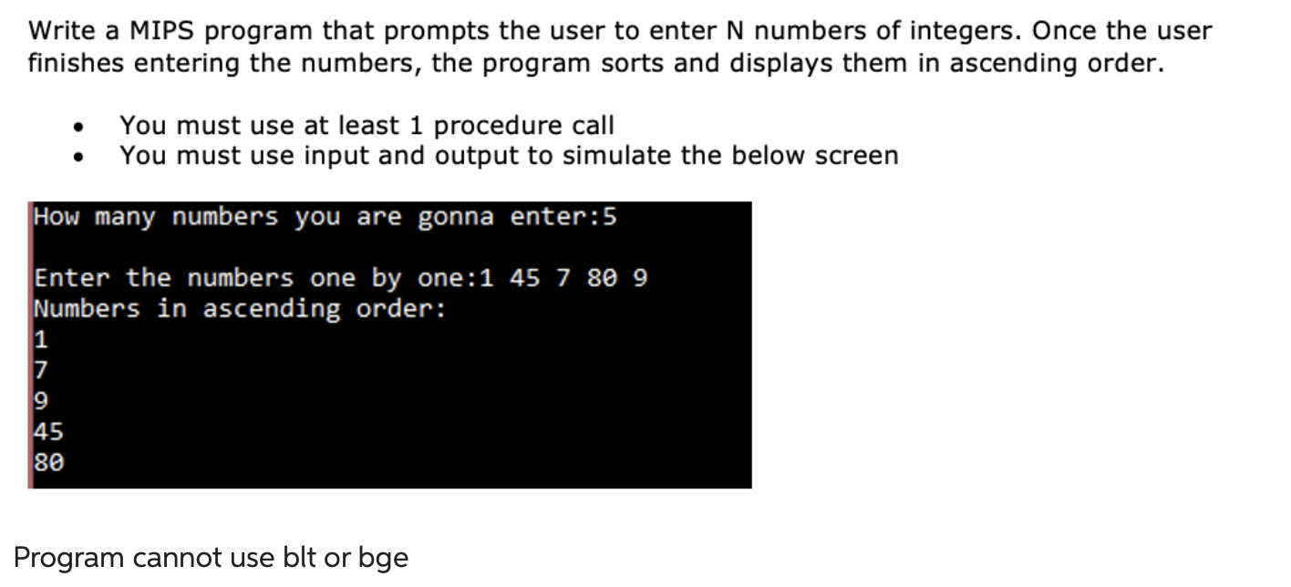 Solved Write A MIPS Program That Prompts The User To Enter N | Chegg.com