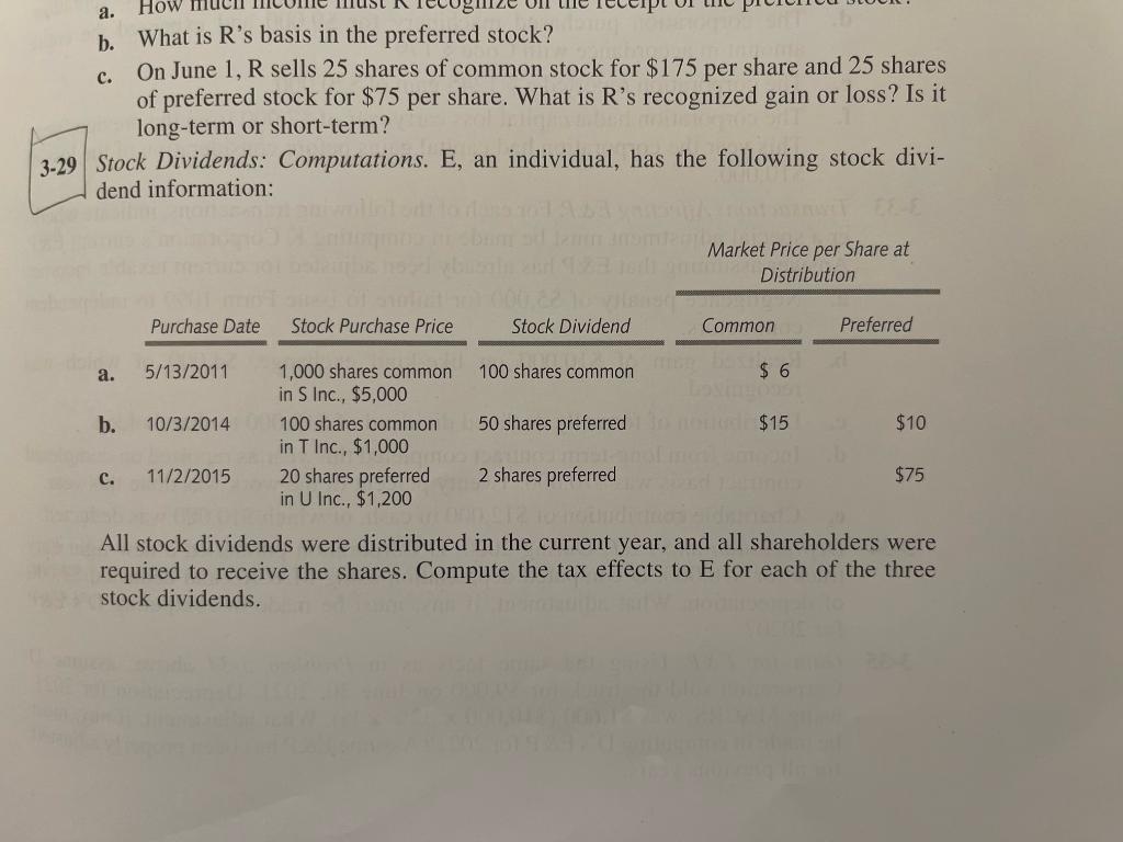 Solved b. What is R's basis in the preferred stock? c. On | Chegg.com