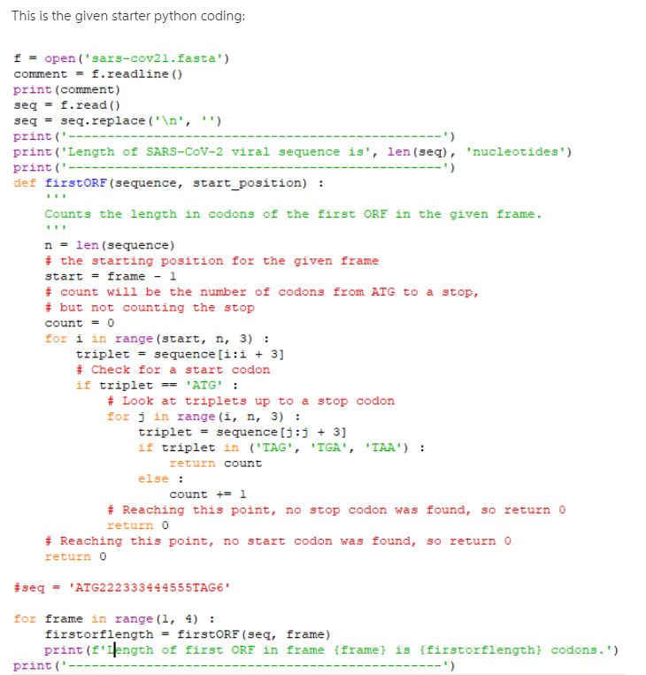 This is the given starter python coding: f = | Chegg.com