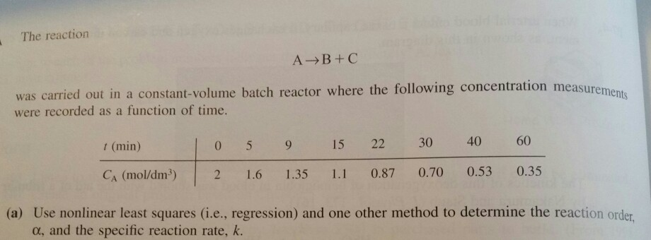 Solved The reaction A B+C was carried out in a | Chegg.com