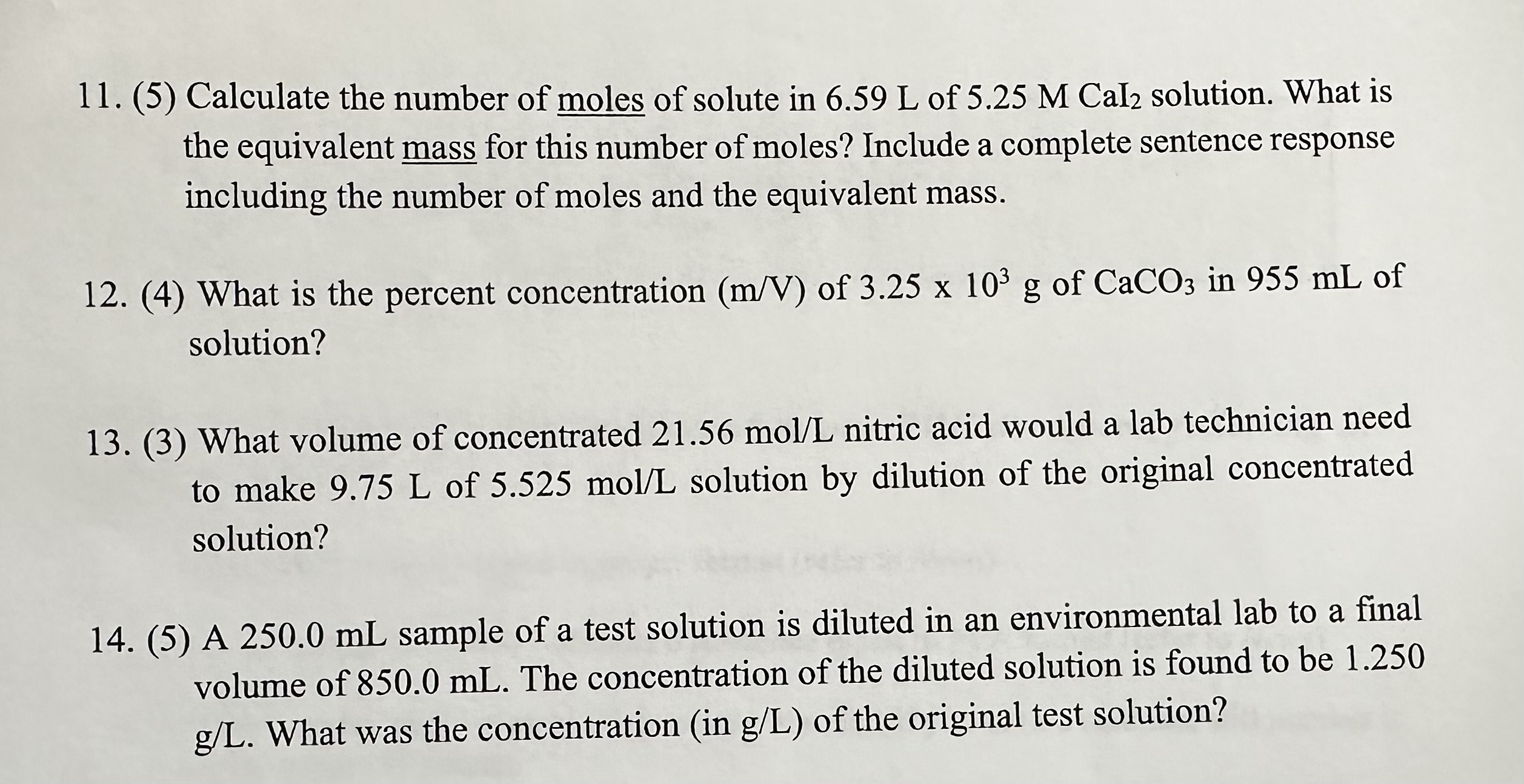 Solved 11. (5) Calculate the number of moles of solute in | Chegg.com