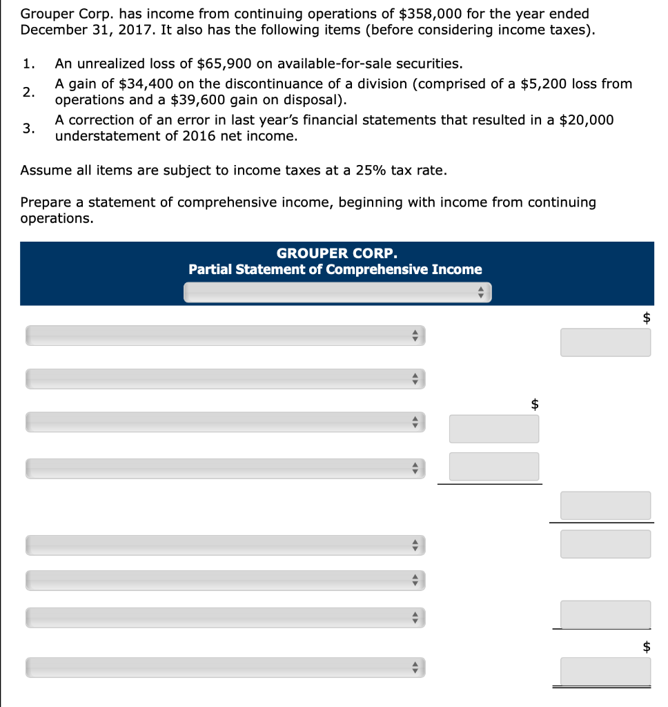 Solved Grouper Corp. has income from continuing operations | Chegg.com