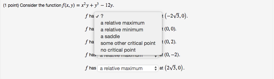 Solved (1 point) Consider the function f(x, y) = x2y + y - | Chegg.com