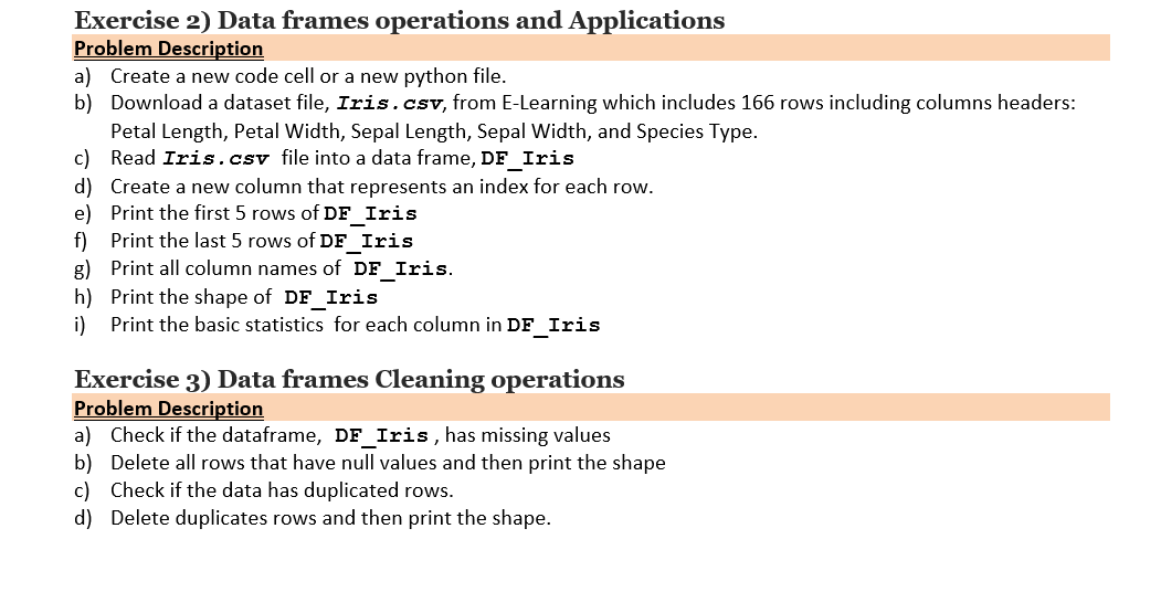 Solved Exercise 2) Data frames operations and Applications | Chegg.com