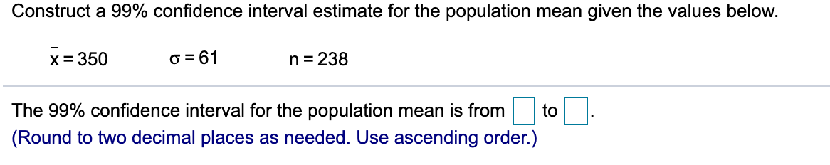Solved Construct a 99% confidence interval estimate for the | Chegg.com