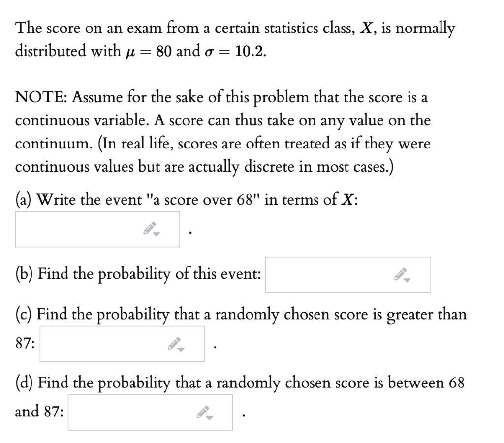 Solved The score on an exam from a certain statistics class, | Chegg.com