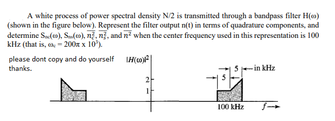 Solved A white process of power spectral density N/2 is | Chegg.com