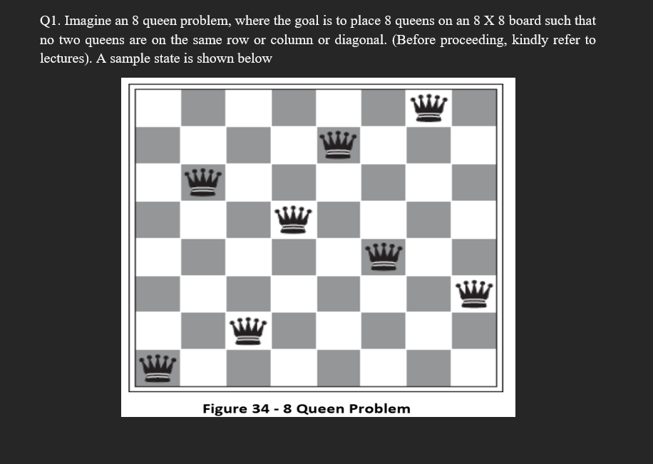 Solved Q1. Imagine an 8 queen problem, where the goal is to | Chegg.com