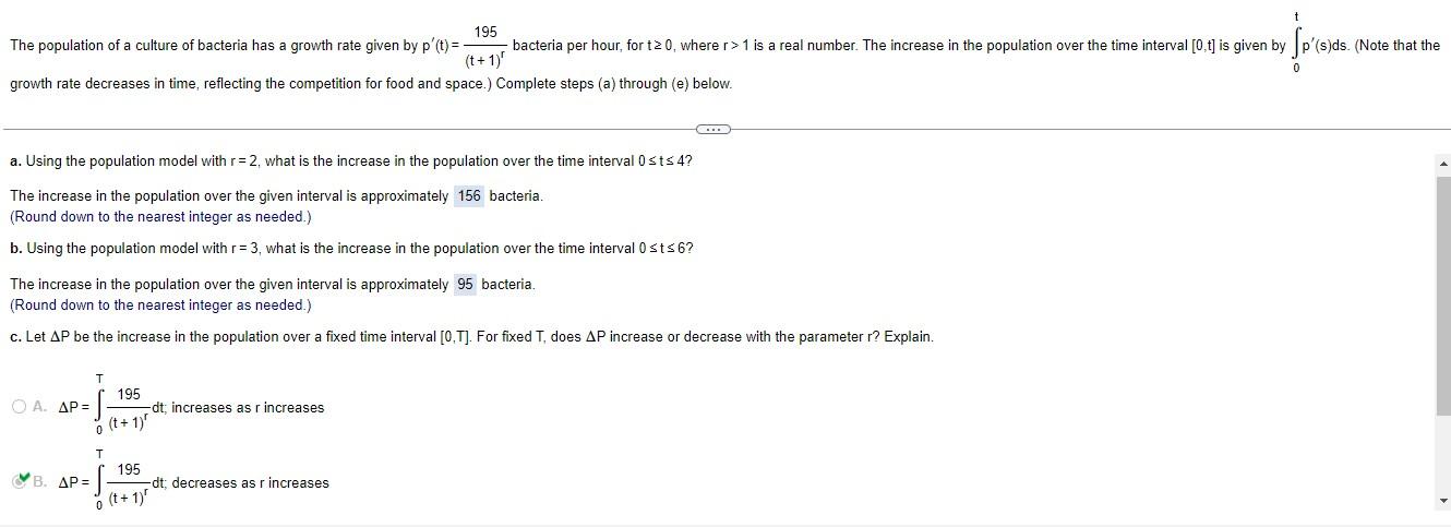 Solved 195 The population of a culture of bacteria has a | Chegg.com