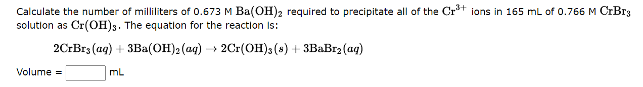 Solved Calculate the number of mililiters of 0.673MBa(OH)2 | Chegg.com