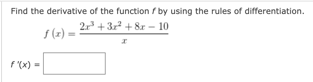Solved Find the derivative of the function f by using the | Chegg.com