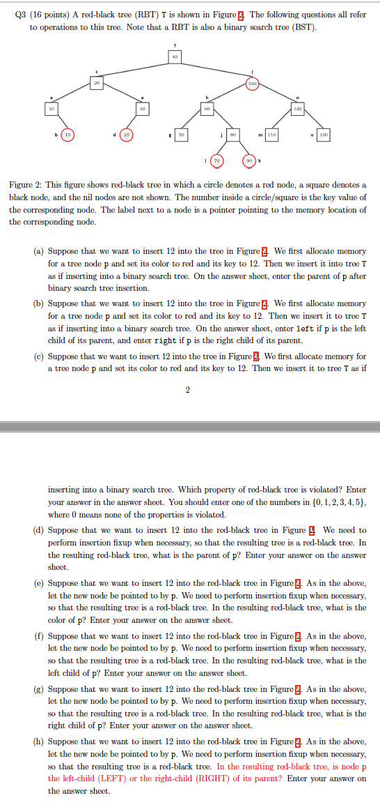 Solved Q3 (16 points) A red-black tree (RBT) T is shown in | Chegg.com