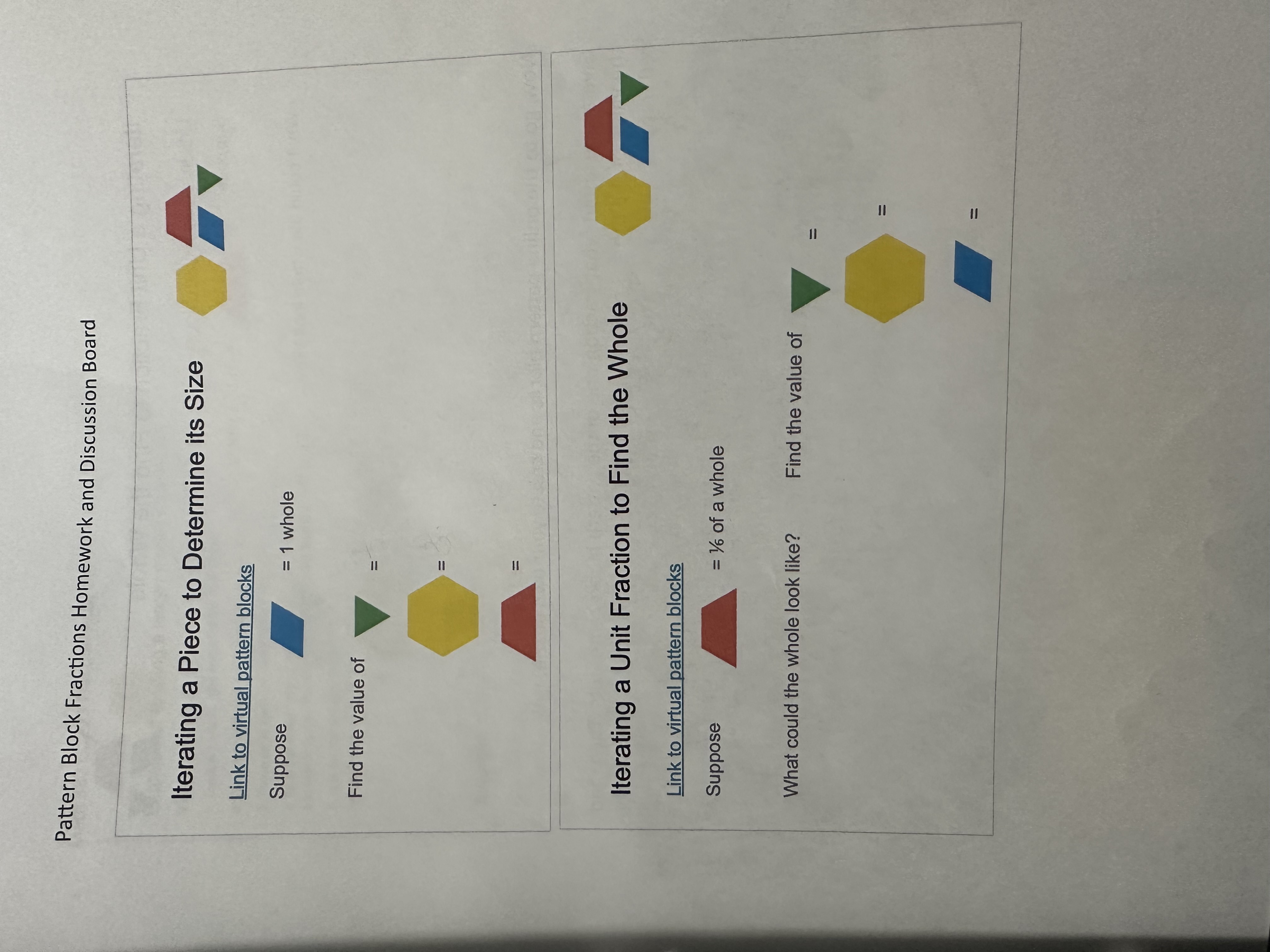 Solved pattern block fractions homework and discussion board chegg