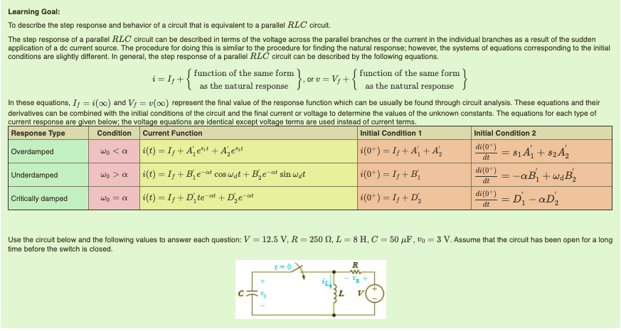Solved Learning Goal: To describe the step response and | Chegg.com