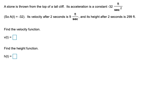 Solved ft A stone is thrown from the top of a tall cliff. | Chegg.com