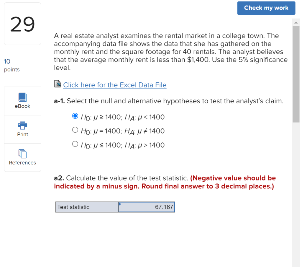 Solved Check my work 29 A real estate analyst examines the