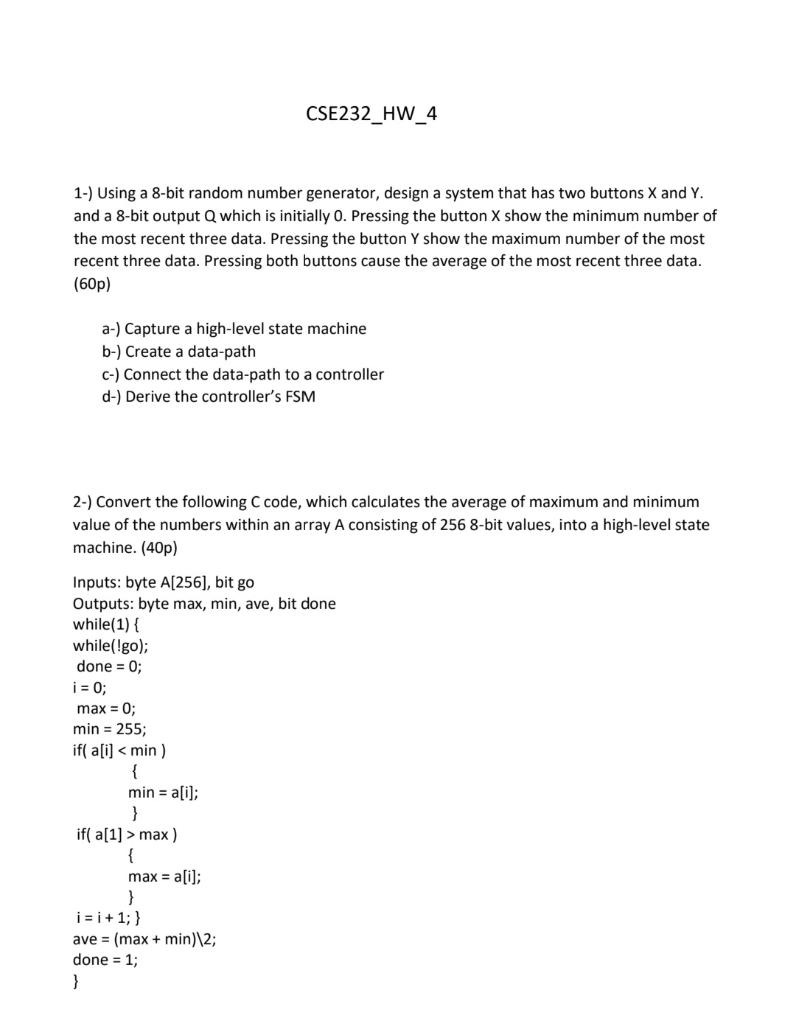 Solved CSE232_HW_4 1-) Using a 8-bit random number | Chegg.com