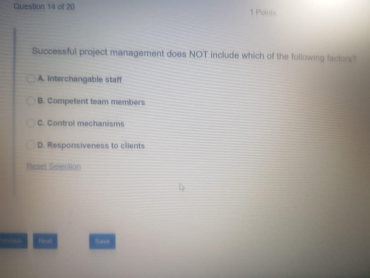 Solved Question 14 of 20 1 Points Successful project | Chegg.com