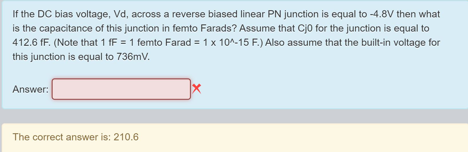 Solved If the DC bias voltage, Vd, across a reverse biased | Chegg.com