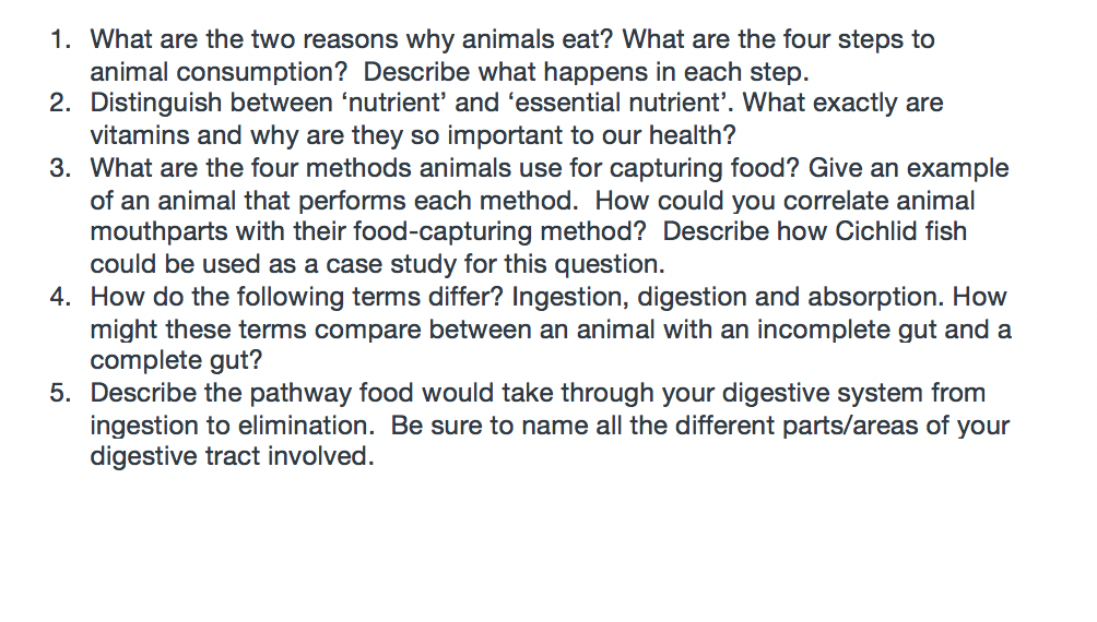 Solved 1. What are the two reasons why animals eat? What are