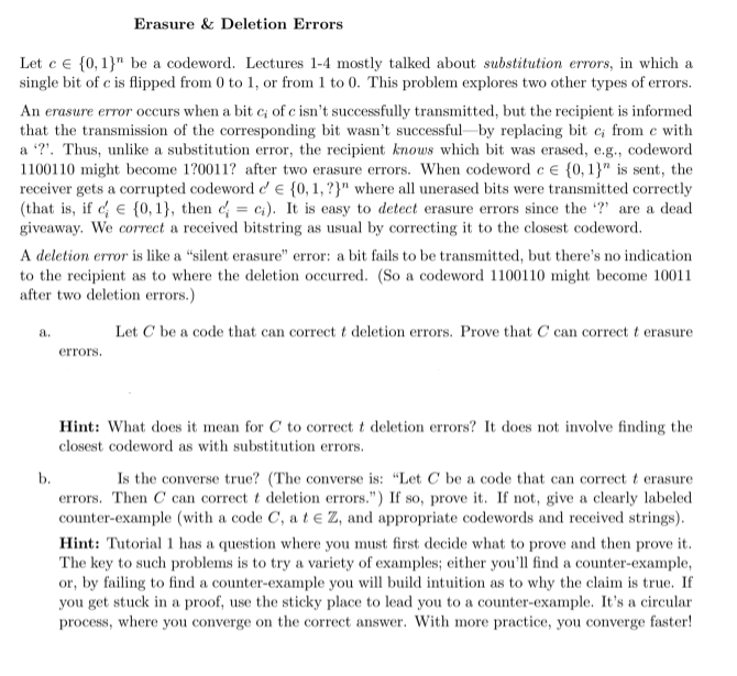 Erasure & Deletion Errors Let c € {0,1}