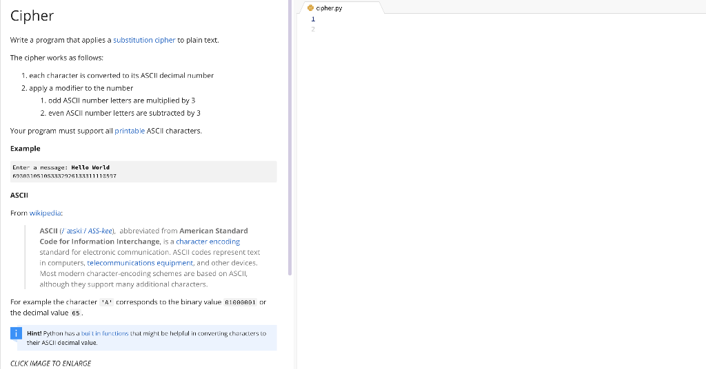 Solved Cipher cpher.py 1 Write a program that applies a | Chegg.com
