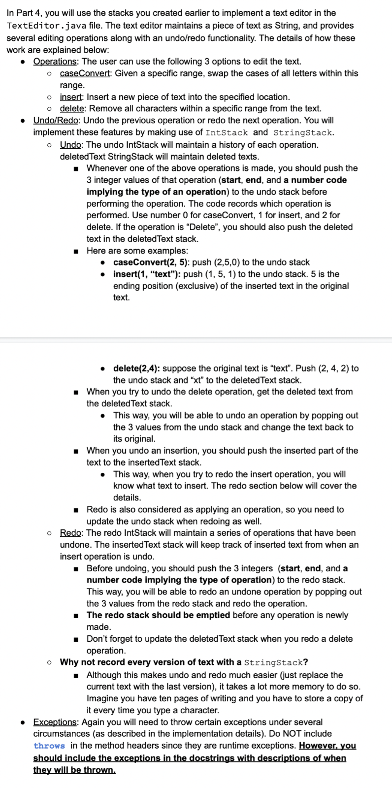 Use StringStack below to create the TextEditor. The | Chegg.com image.