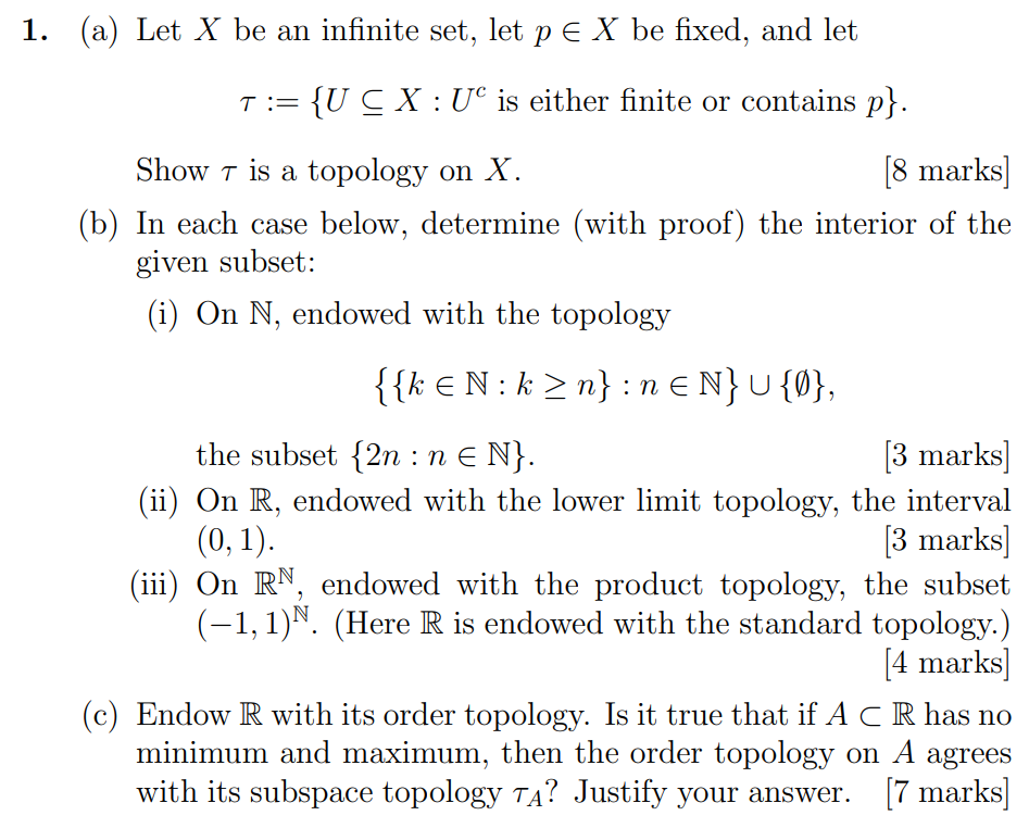 Solved (a) Let X Be An Infinite Set, Let P∈X Be Fixed, And | Chegg.com