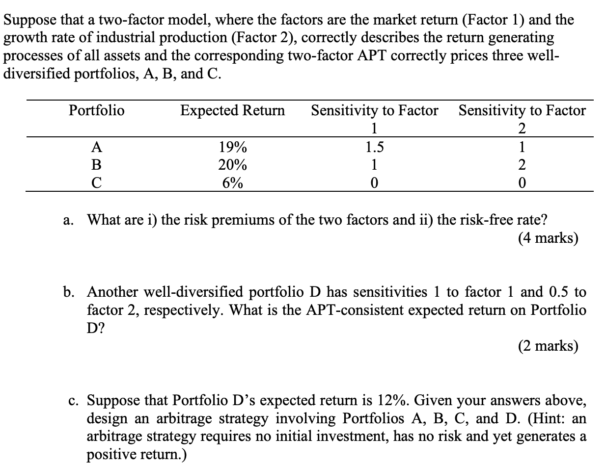 Solved Suppose that a two-factor model, where the factors | Chegg.com