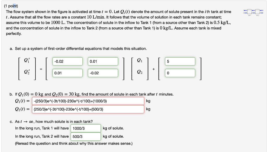 Solved (1 point) The flow system shown in the figure is | Chegg.com