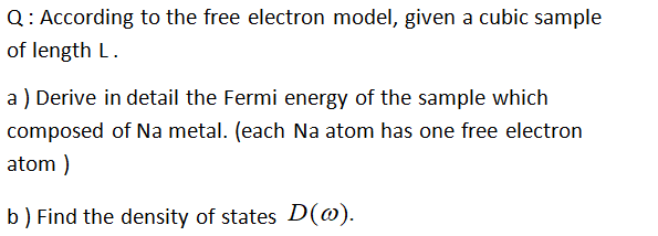 Solved Q: According To The Free Electron Model, Given A | Chegg.com