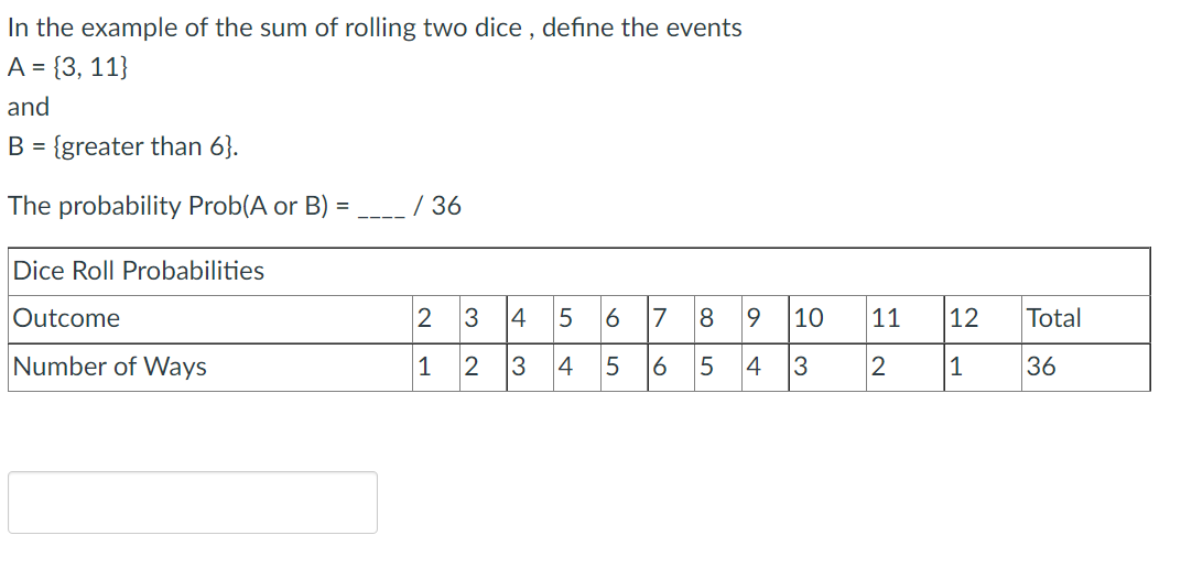 Solved In the example of the sum of rolling two dice 