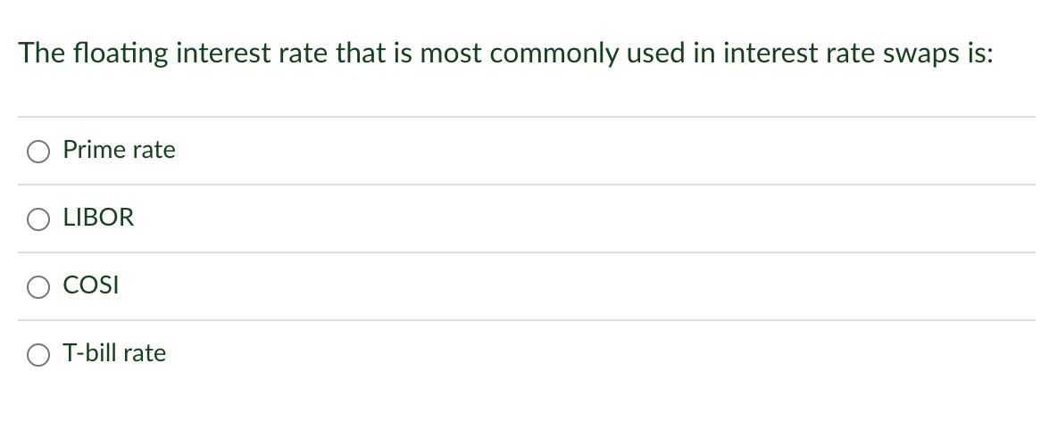 Solved The floating interest rate that is most commonly used | Chegg.com