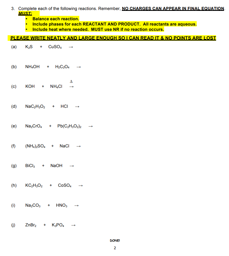 Solved 3. Complete each of the following reactions. | Chegg.com