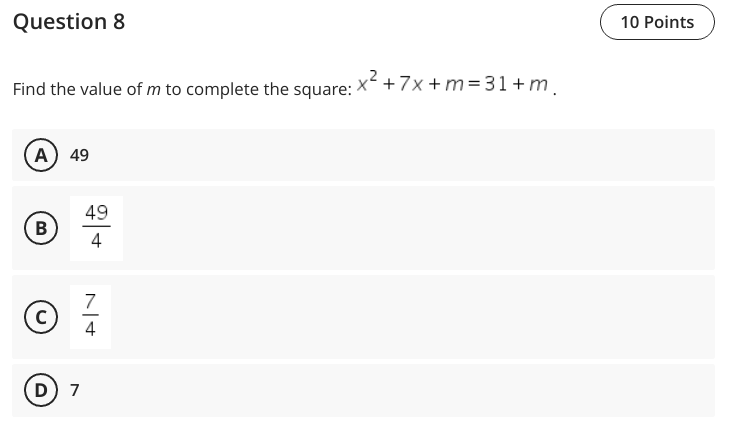 Solved Question 8 10 Points Find the value of m to complete | Chegg.com