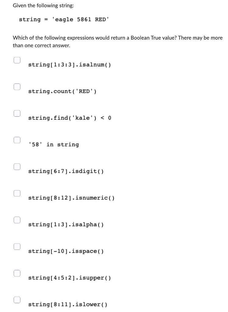 Solved Python: Given the following string:Which of the | Chegg.com