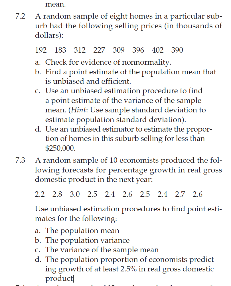 Solved mean. 7.2 A random sample of eight homes in a | Chegg.com