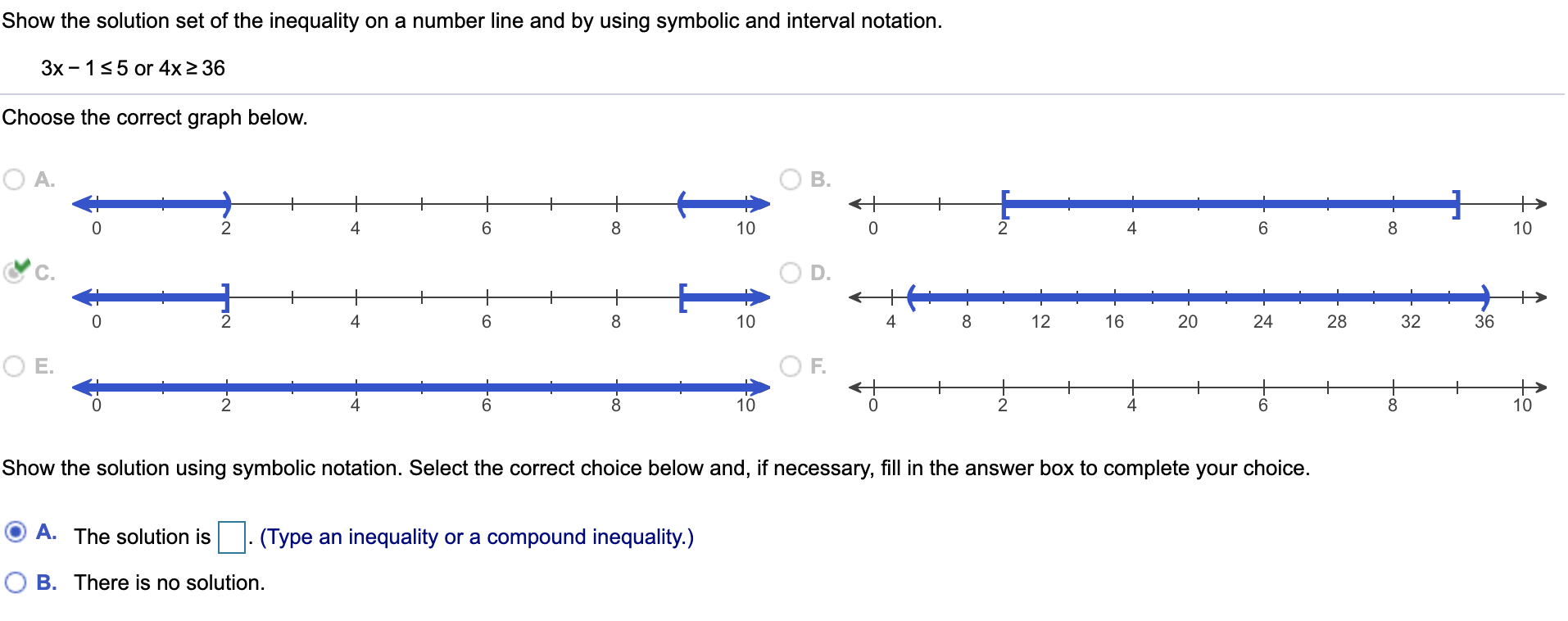 Solved Show the solution set of the inequality on a number | Chegg.com