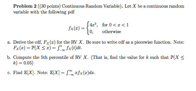 Solved Problem 2 30 Points Continuous Random Variable