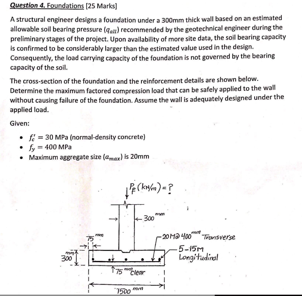 Question 4. Foundations (25 Marks) A structural
