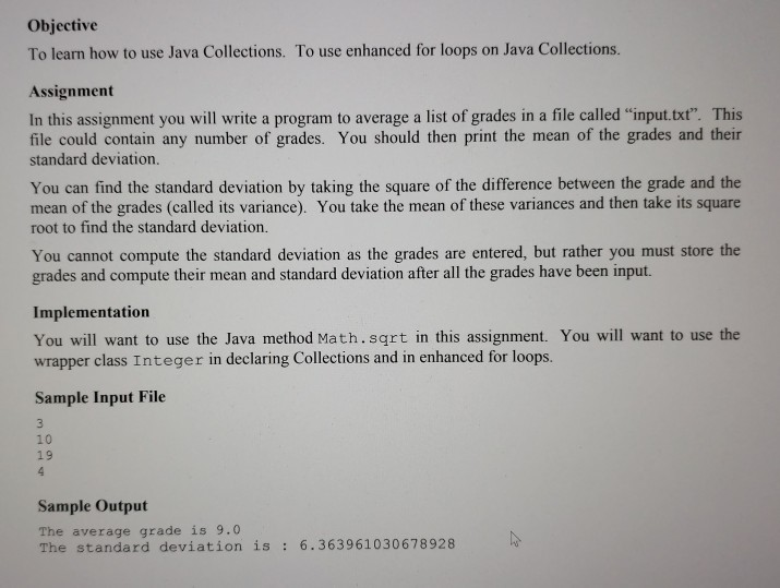 Solved Objective To learn how to use Java Collections. To | Chegg.com