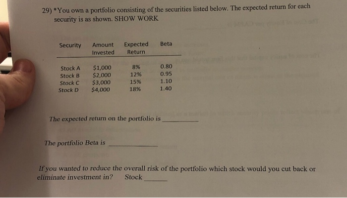 Solved 29) *You own a portfolio consisting of the securities | Chegg.com