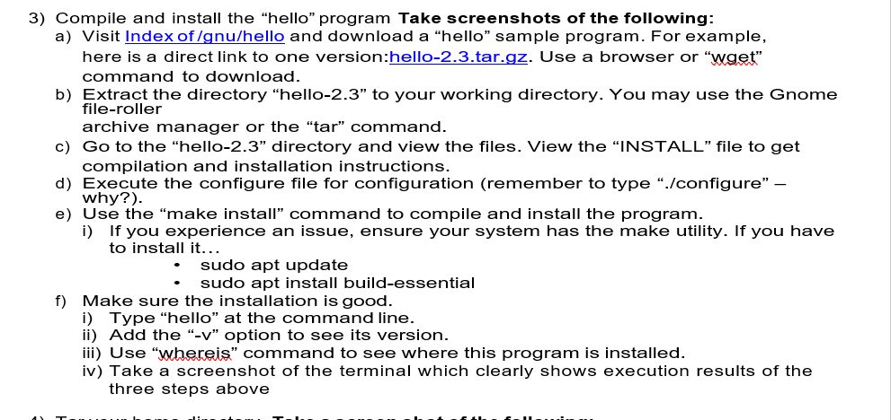 3) Compile and install the "hello" program Take | Chegg.com